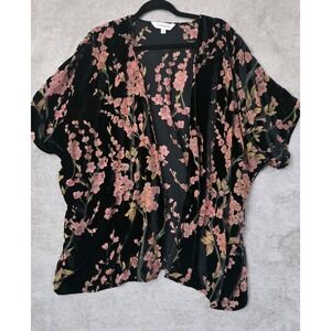 Floral Velvet‎ Burnout Kimono Duster Sheer Boho Fairy Whimsigoth Pink Open Front